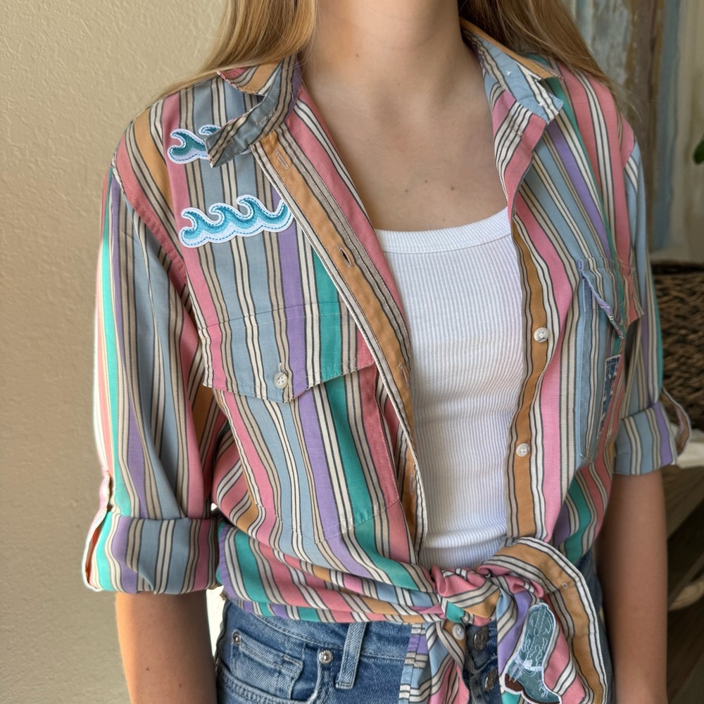 Coastal Cowboy Striped Pastel Button Down Shirt